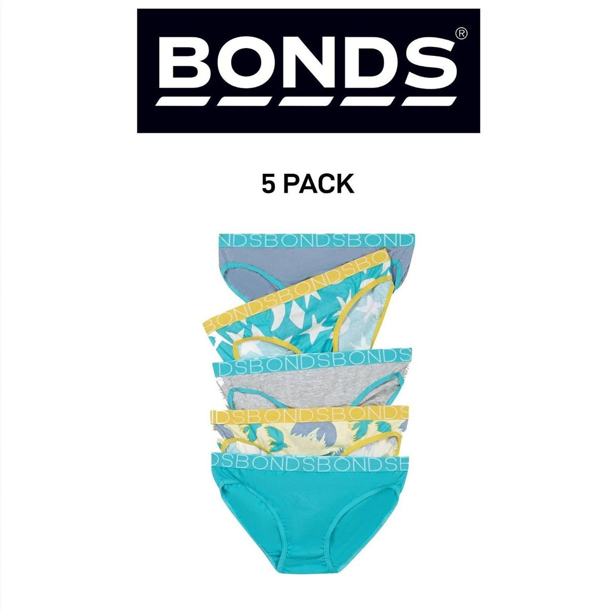 Bonds Girls Bikini Soft and Stretchy Perfect Everyday Coverage 5 Pack UWNV5A