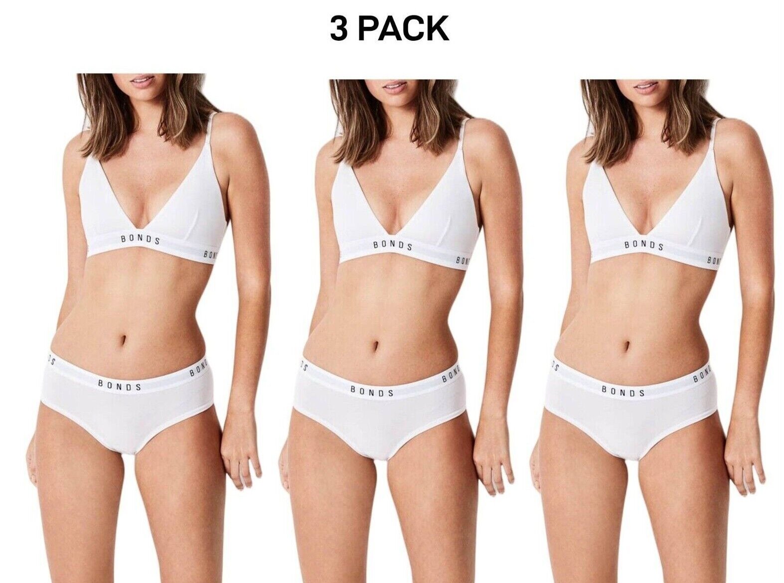 Bonds Womens Original Triangle Crop Comfy Flattering Supportive Bra 3 Pack WVGGA