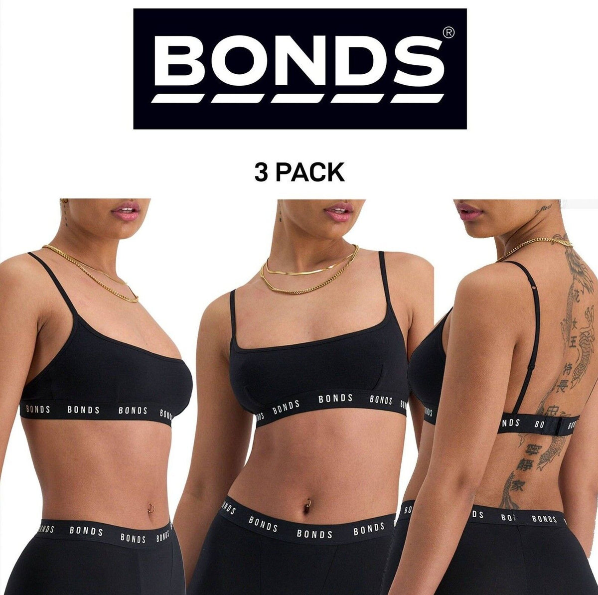 Bonds Womens icons Scoop Crop Wide Band Support and Coverage Bra 3 Pack YWP3