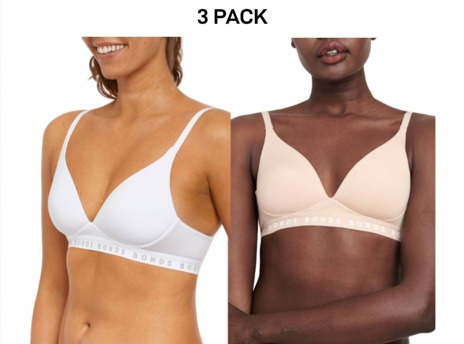 Bonds Womens Originals Wirefree Tee Shirt Bra Soft Smooth & Stretch 3 Pack YXKTY