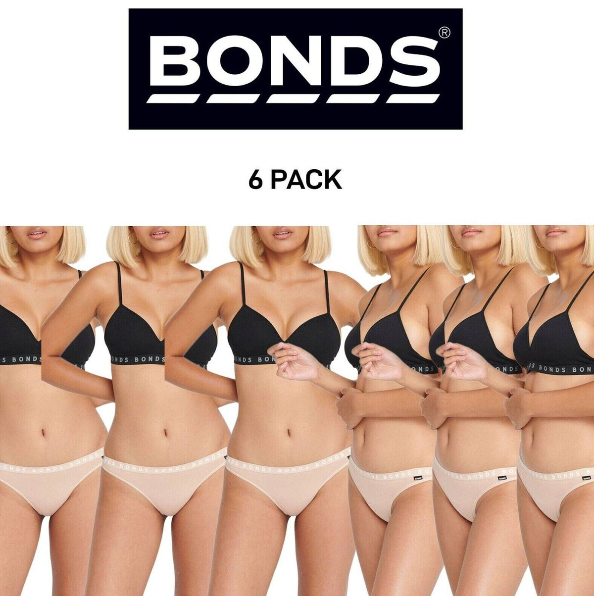 Bonds Womens Hipster Refined Gee Stretchable and Comfortable Undie 6 Pack WUVEA