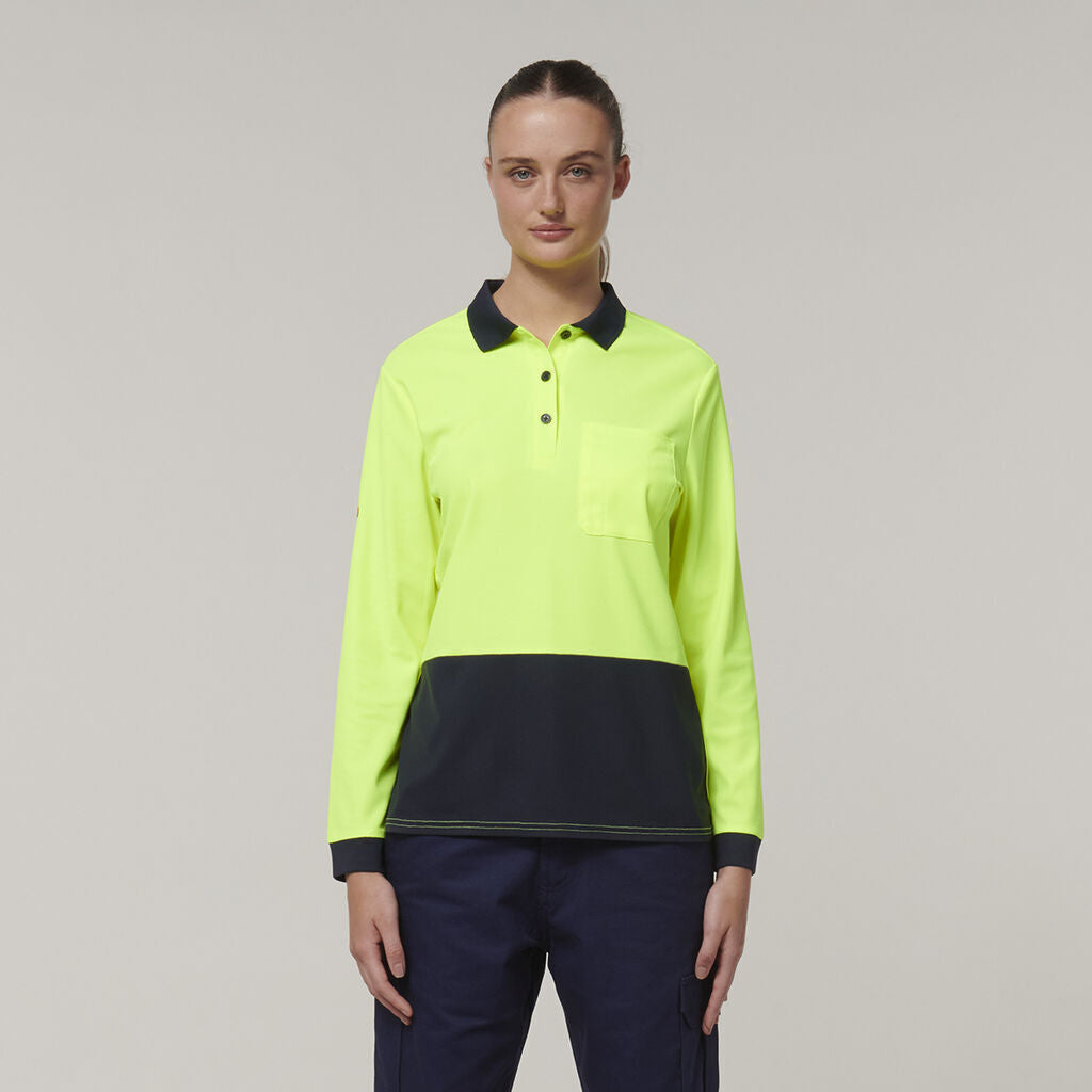 Hard Yakka Womens Safety Work Long Sleeve HI VIS Polo Y08603-Collins Clothing Co