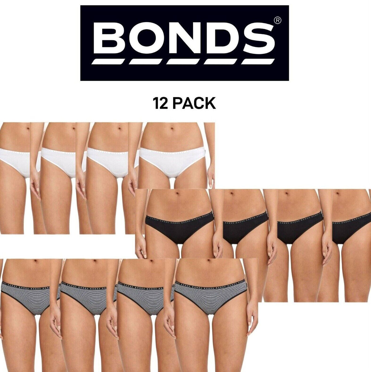 Bonds Womens Hipster Bikini Comfortable Cotton Everyday Coverage 12 Pack WUR6A