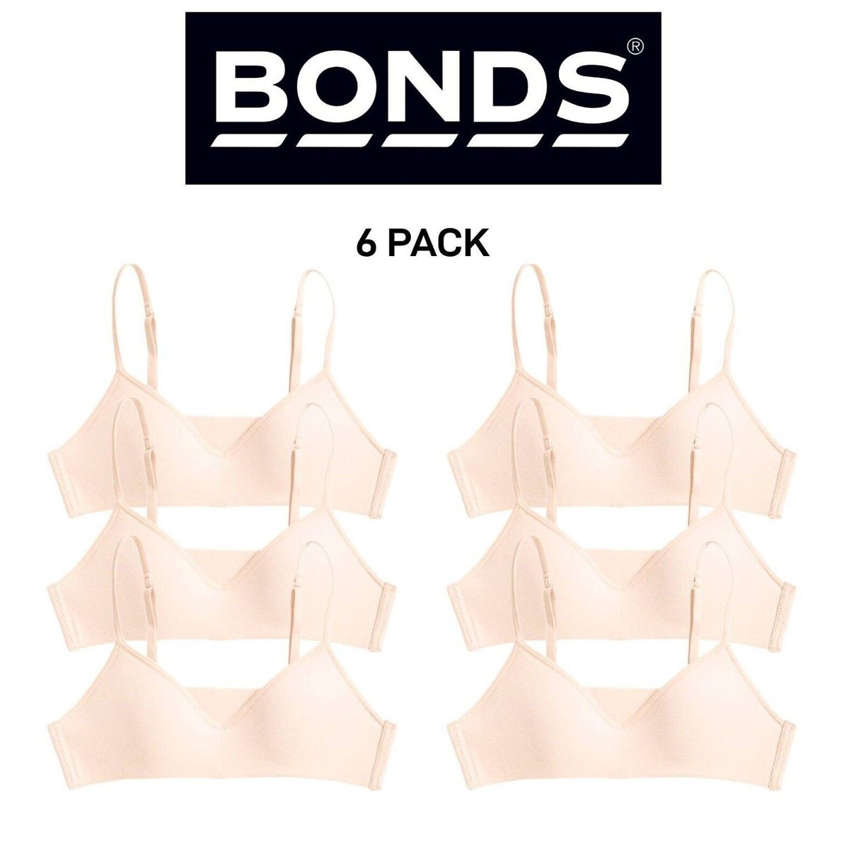 Bonds Girls Stretchies Contour Crop Extendable Elastic Straps Bra 6 Pack UZR31A