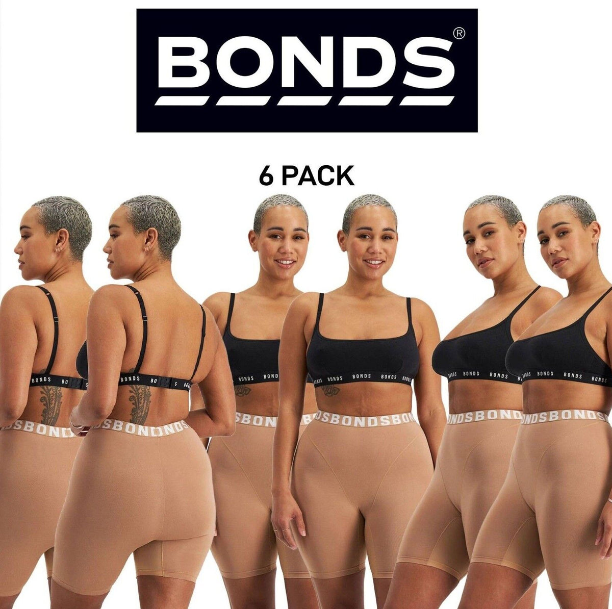 Bonds Womens Chafe Off Short Ultimate Thigh Saver Chafe Off Panel 6 Pack WR4P