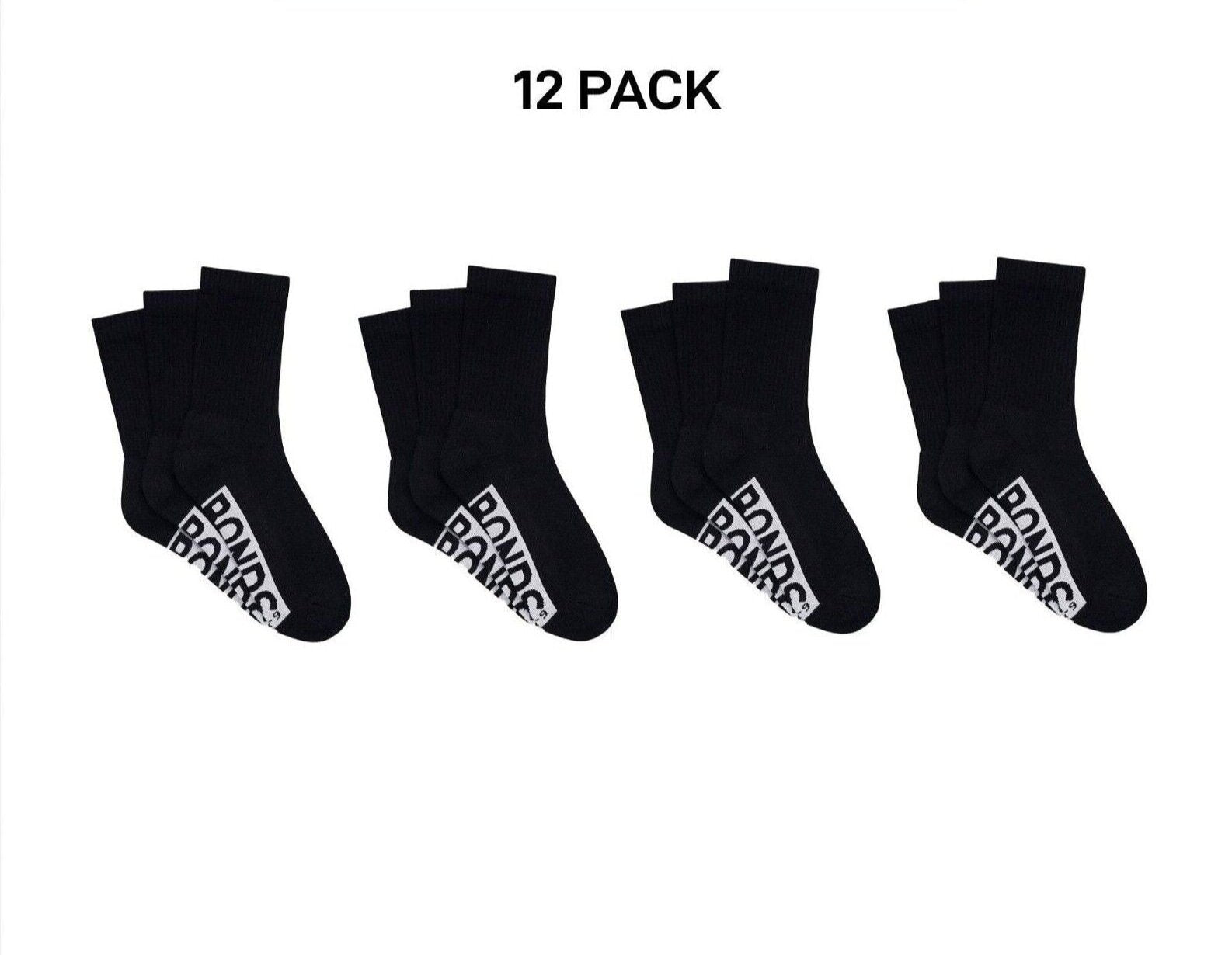 Bonds Mens Logo Cushioned Crew Socks Extra Comfort Smooth Seams 12 Pack SXMW3N