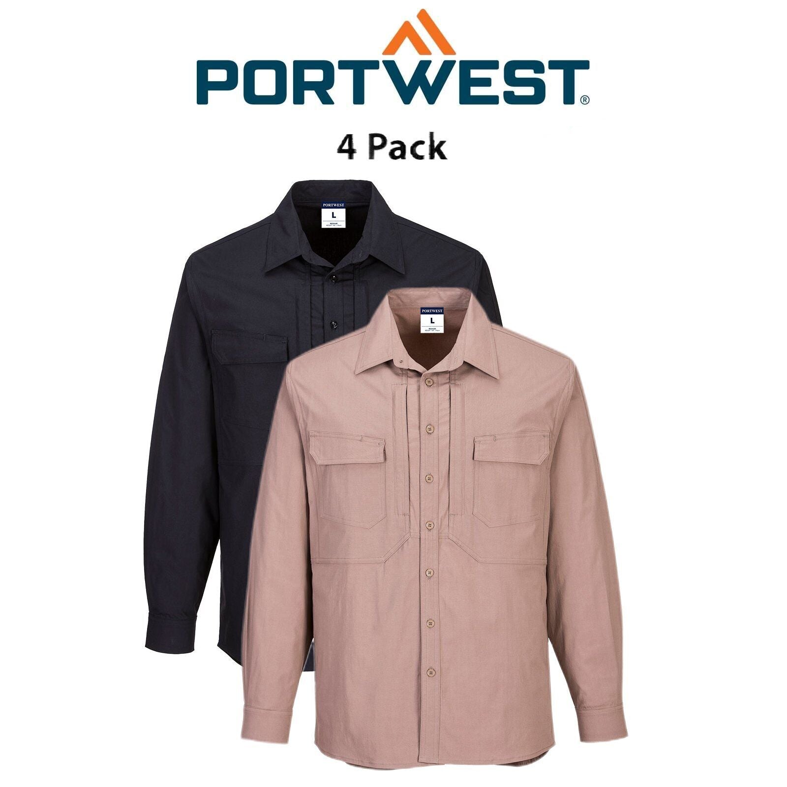 Portwest Utility Stretch Long Sleeve Shirt 4Pack Breathability Casual Polo MS106