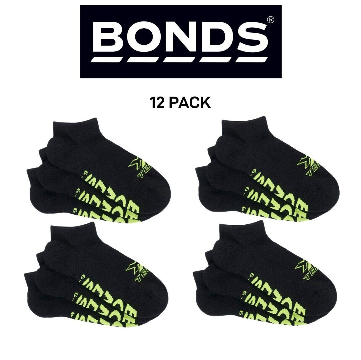 Bonds Mens X-Temp Low Cut Socks Dynamic Dual Action Cooling 12 Pack SXX83N