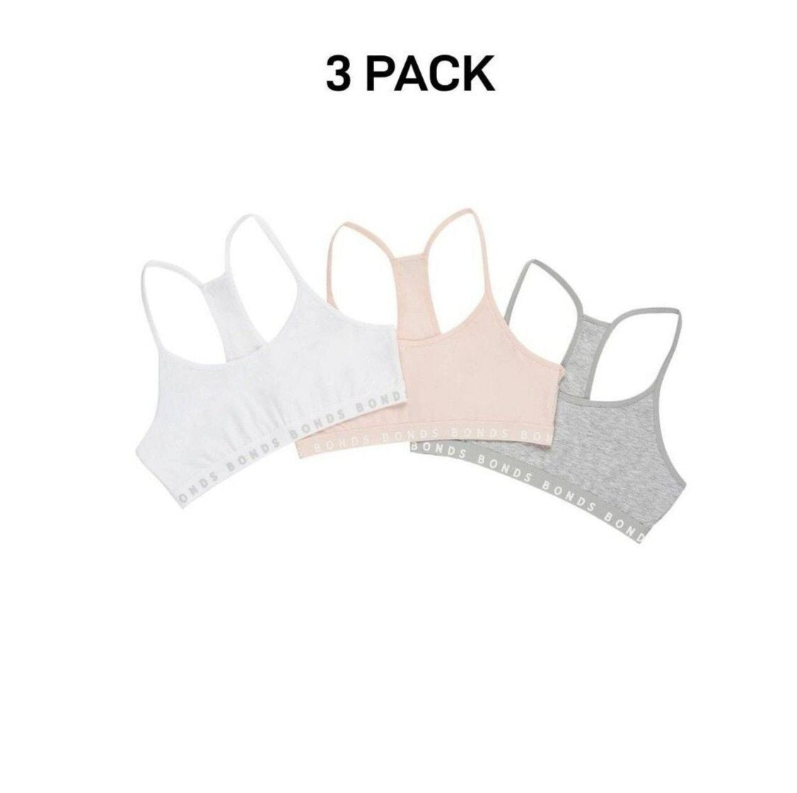 Bonds Girl Hipster Racer Crop Non-Slip Strap Racerback Shape Bra 3 Pack UWPT3A