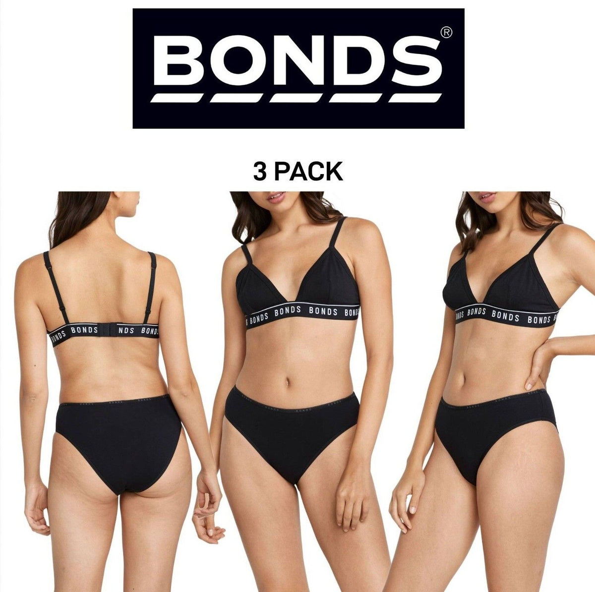 Bonds Womens Everyday Organics Hi Bikini High Leg High Waist Undies 3 Pack WTEW