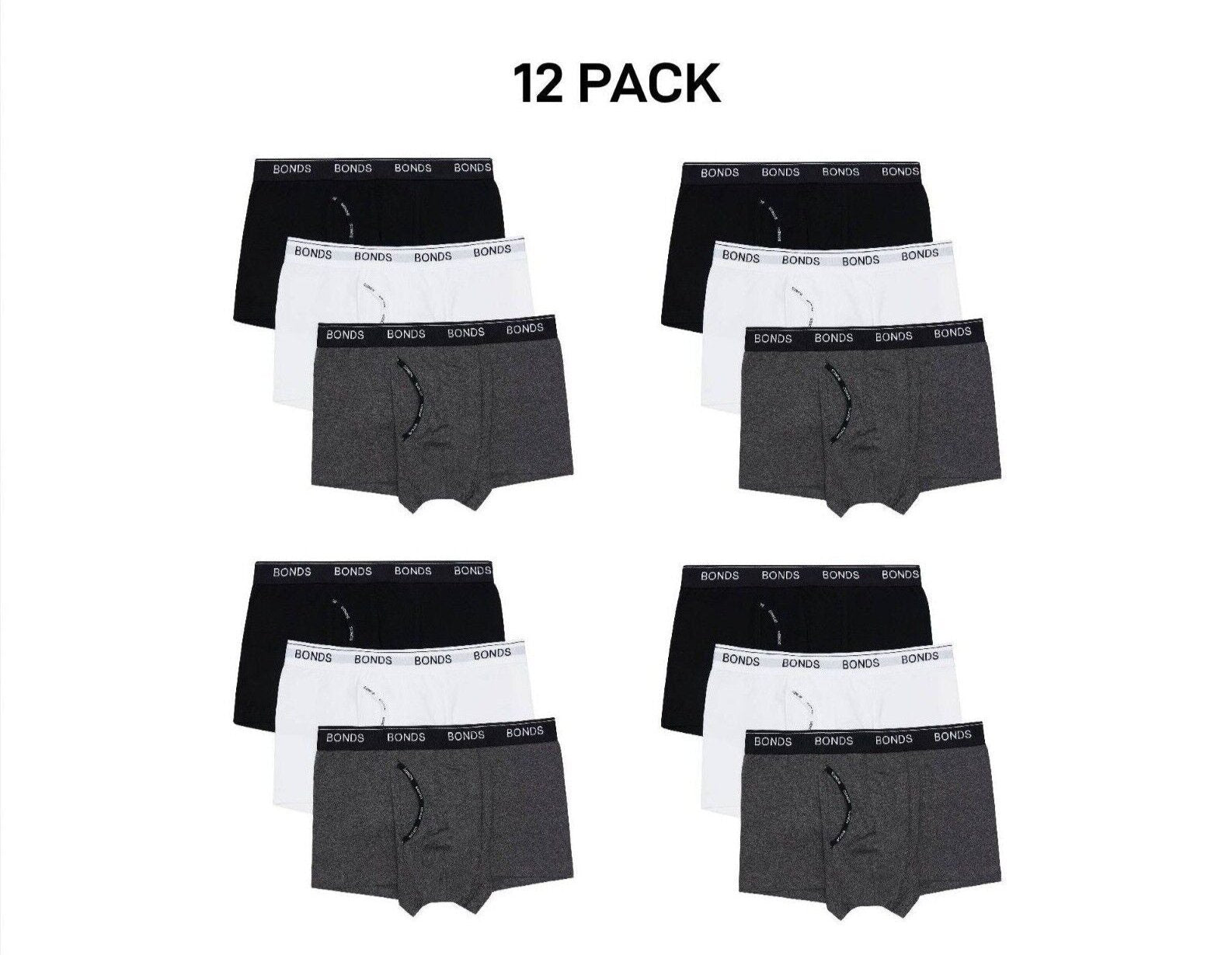 Bonds Mens Guyfront Trunk Stretchy Cotton Seam free Sides Elastic 12 Pack MZ963A