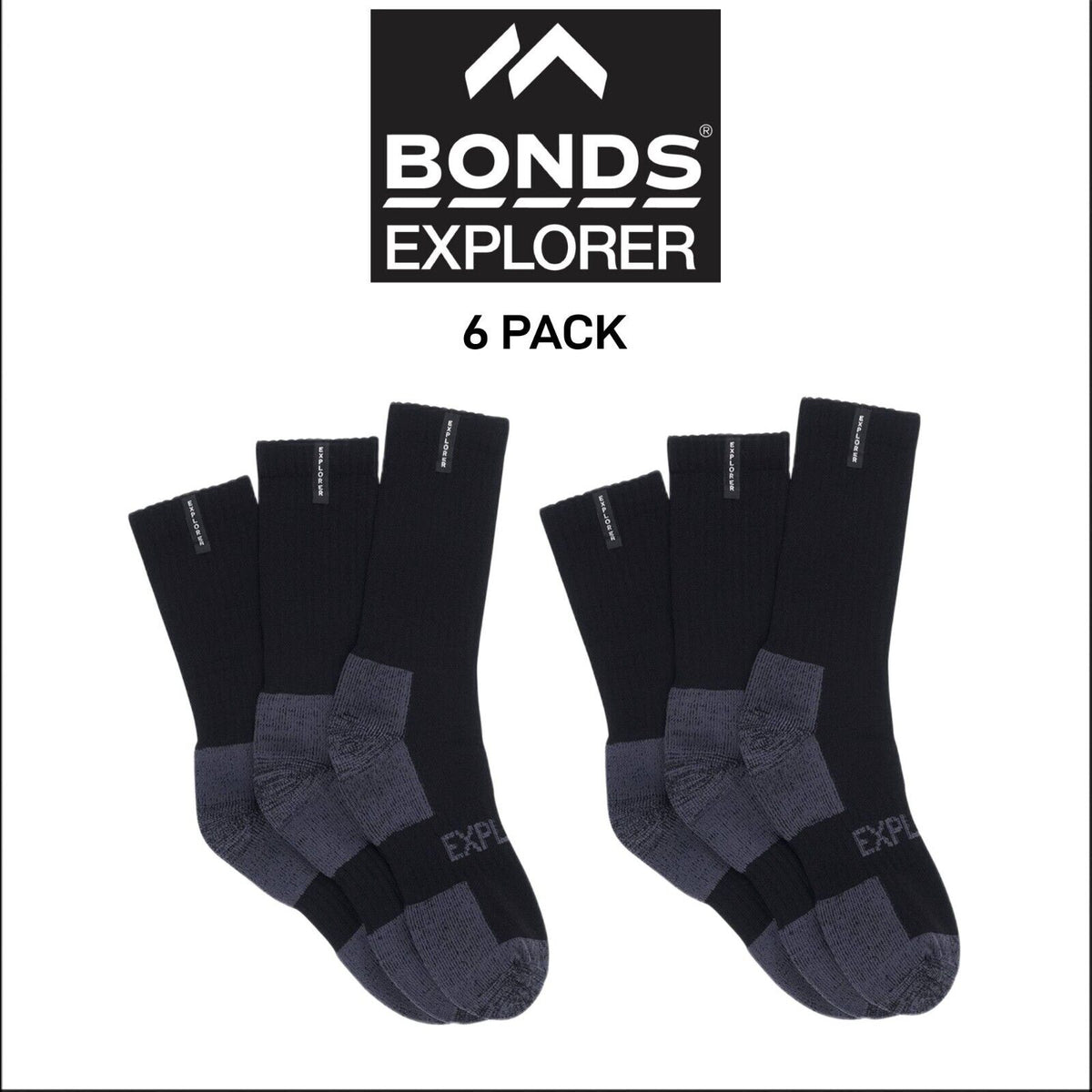 Bonds Mens Explorer Tough Work Crew Comfortable Soft Cotton Sock 6 Pack SYNH3N