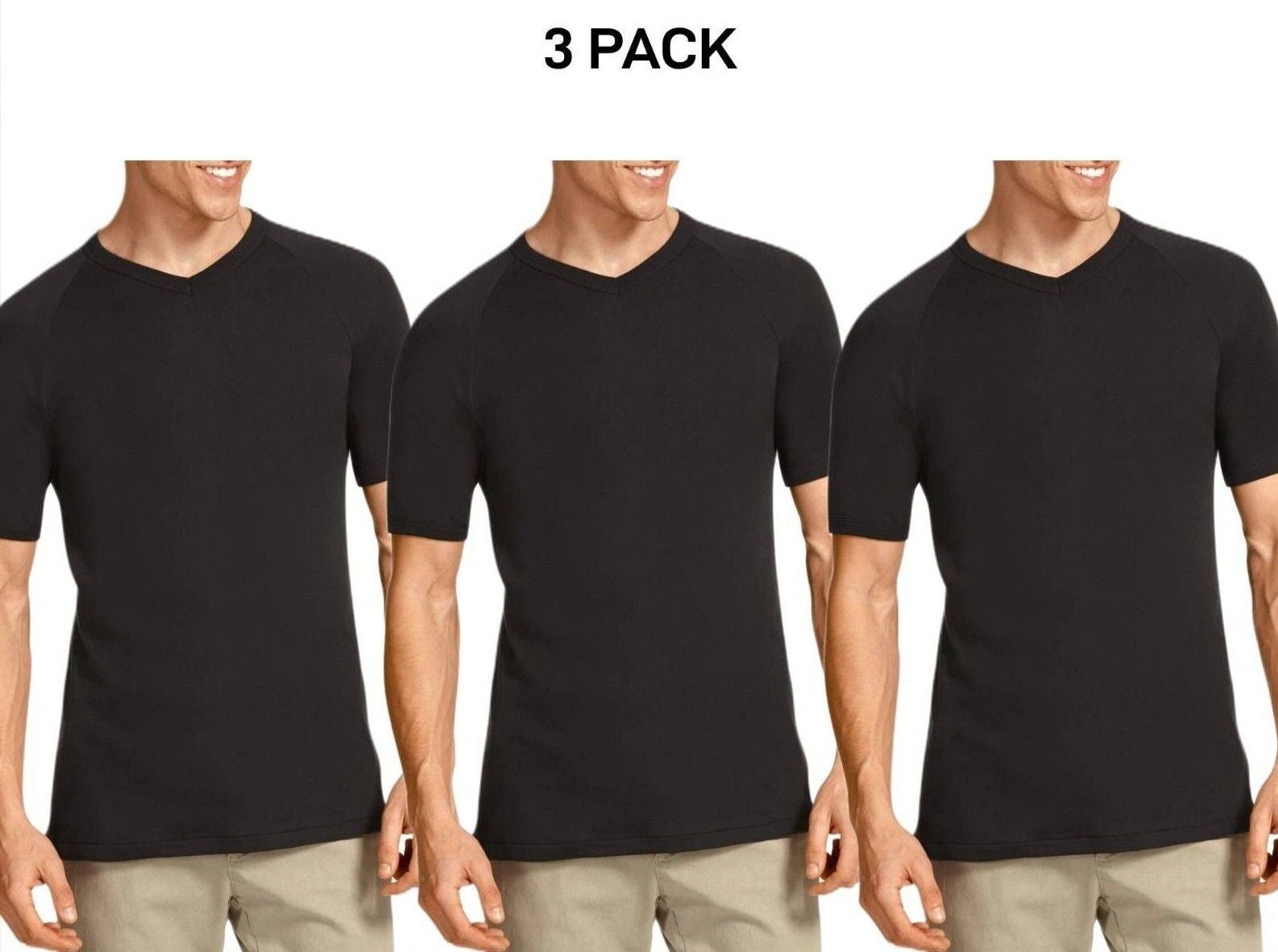 Bonds Mens Genuine V-Neck Raglan Tee Seamfree Sleeve in Smaller Size 3 Pack M976