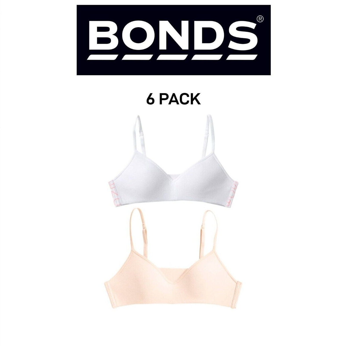 Bonds Girls Stretchies Contour Crop Extendable Elastic Straps Bra 6 Pack UZR31A