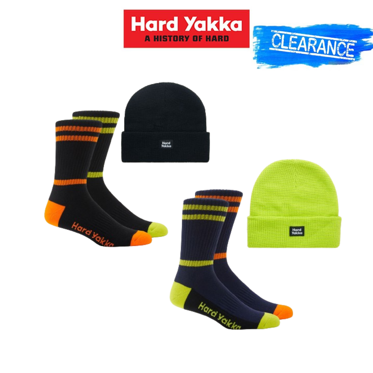Clearance! Hard Yakka Unisex 2 Pack Crew Sock Waffle Knit Beanie Bundle Y20110