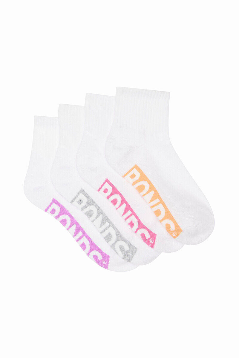 Bonds Kids Logo Light Quarter Crew Socks Comfy Mesh Cooling Zones 4 Pack RXU64W