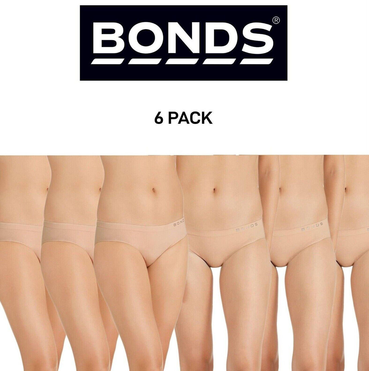 Bonds Womens Seamless Bikini Stretchy Trims Smooth Finish Brief 6 Pack WWGDA