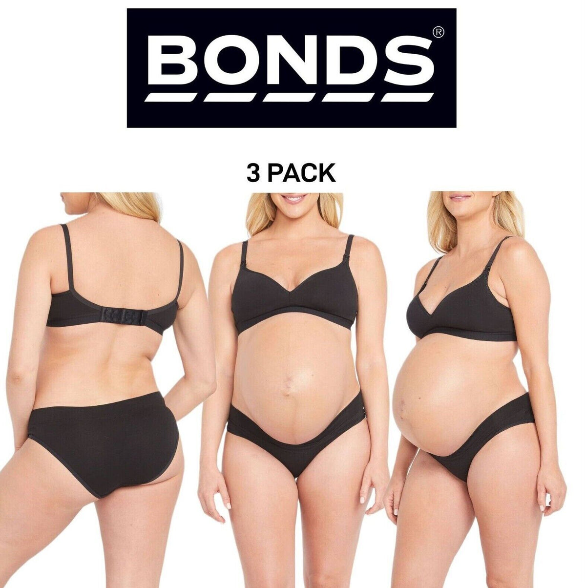Bonds Womens Maternity Bumps Bikini Soft Fabric Matte Elastic Trim 3 Pack WW4CY