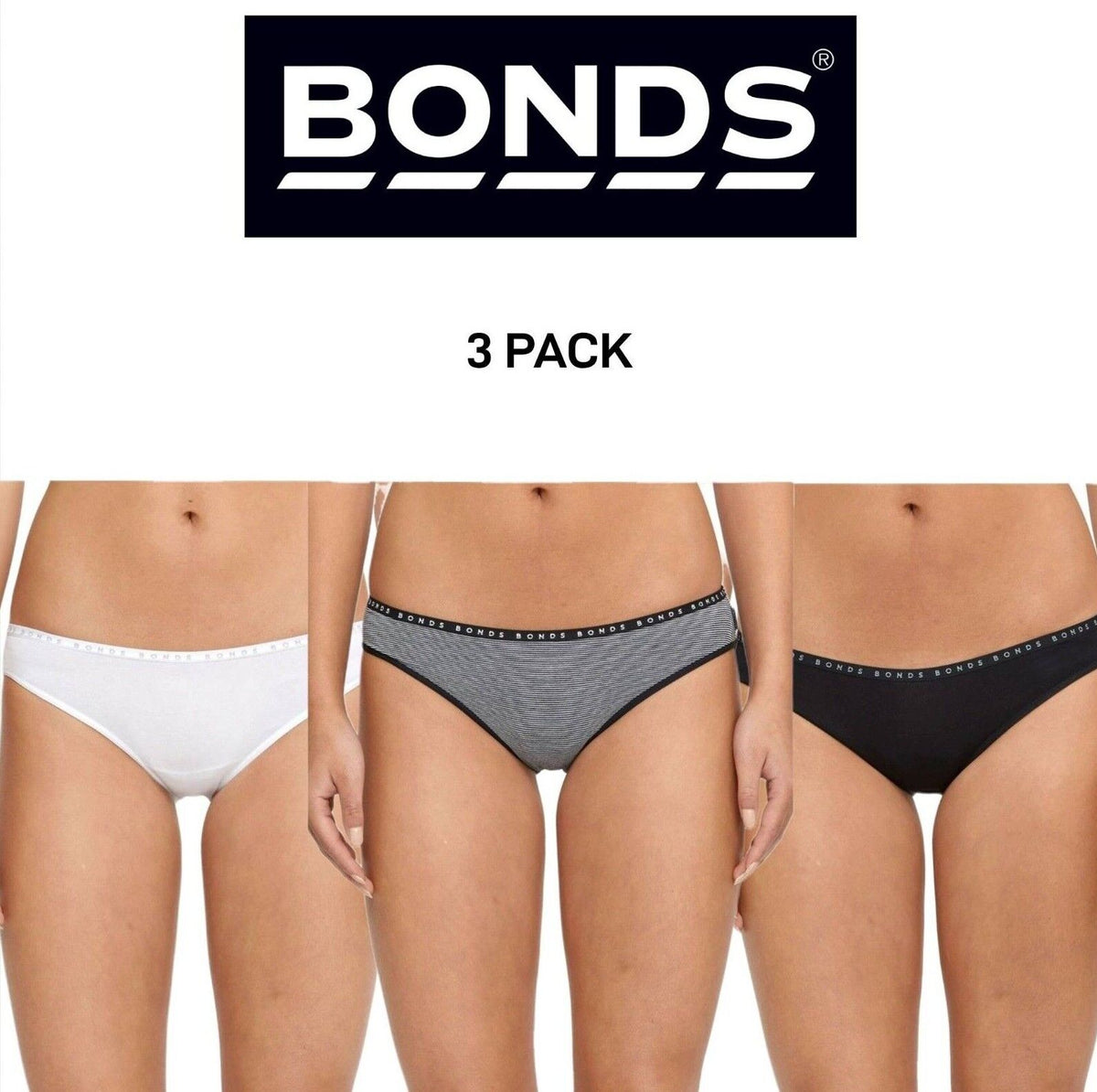 Bonds Womens Hipster Bikini Comfortable Cotton Everyday Coverage 3 Pack WUR6A