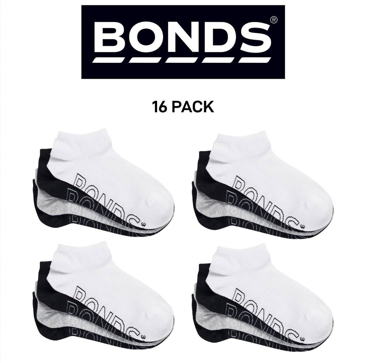 Bonds Womens Lightweight Low Cut Smooth Comfy Stay-Put Fit Socks 16 Pack LXPV4N