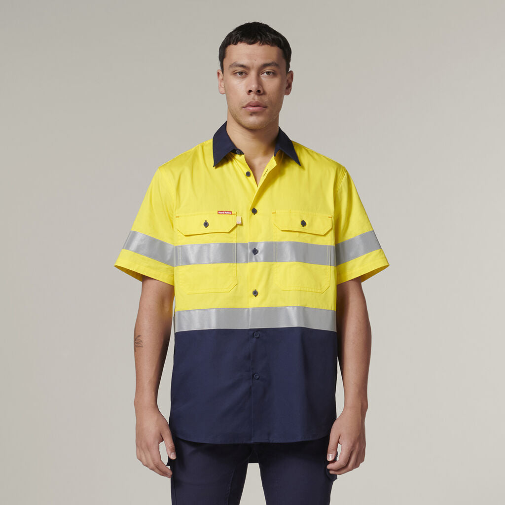 Hard Yakka Mens Short Sleeve HI Vis Reflective 2 Tone Taped Vented Shirt Y07754-Collins Clothing Co