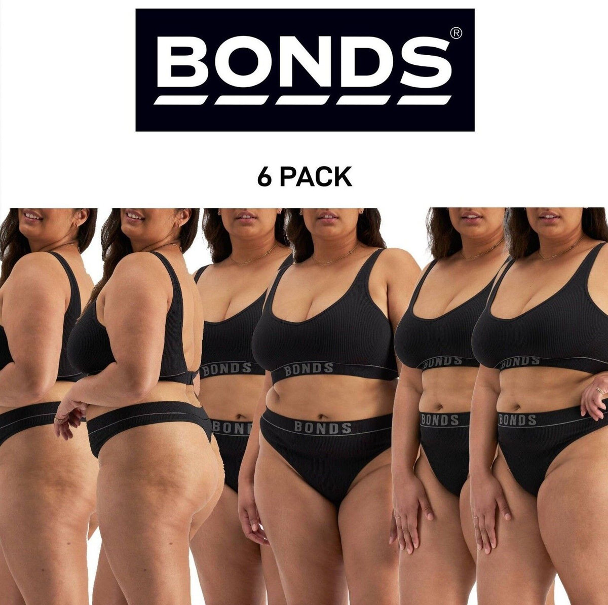 Bonds Womens Retro Rib Seamless Gee String Side Seams and Hi Leg 6 Pack WU8HA