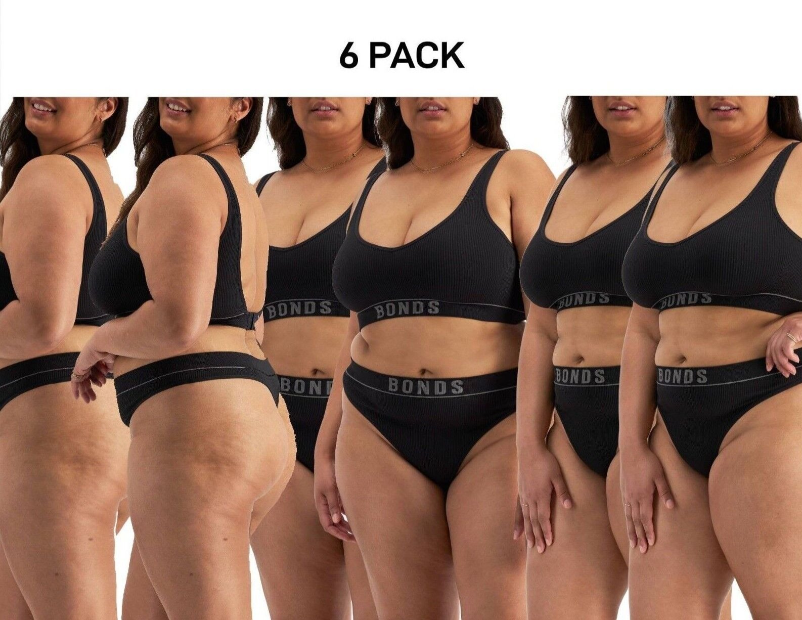 Bonds Womens Retro Rib Seamless Gee String Side Seams and Hi Leg 6 Pack WU8HA