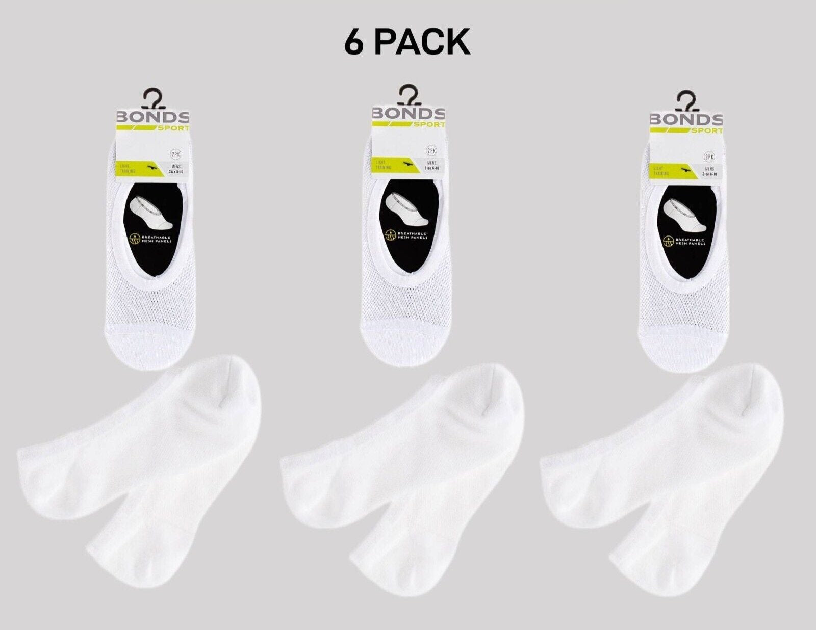 Bonds Mens Mesh Play Cool Footlet Socks Sport Active Running 6 Pack SYRU2N