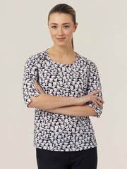 NNT 4PACKS Womens Antibacterial Petal Print 3/4 Sleeve Top Grey CATUFN