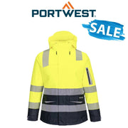 SALE! Portwest Womens Huski Hi-Vis Women's Contrast Durable Rain Jacket K8202