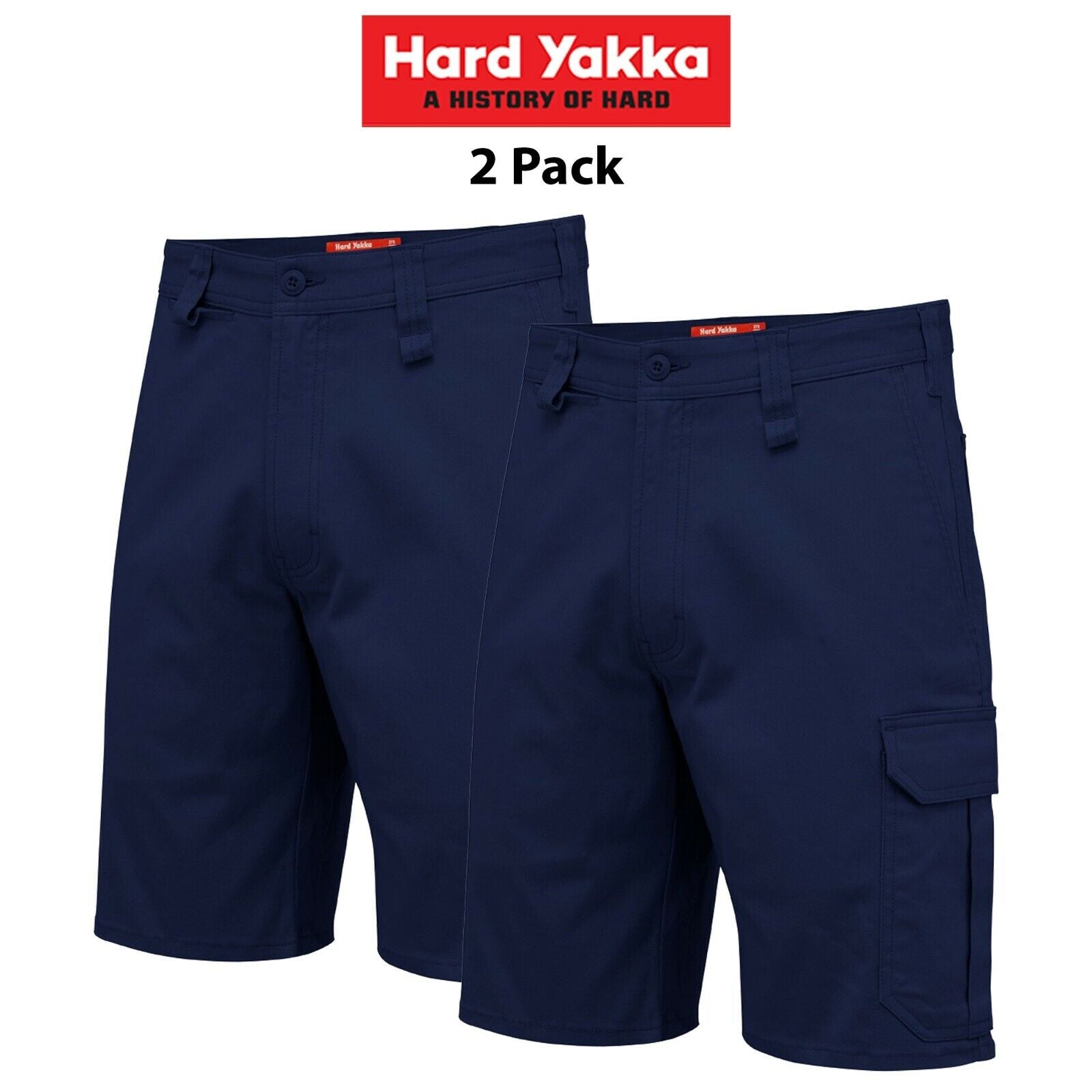 Mens Hard Yakka Core Stretch Cargo Shorts 2 PACK Cotton Drill Work Tough Y05067