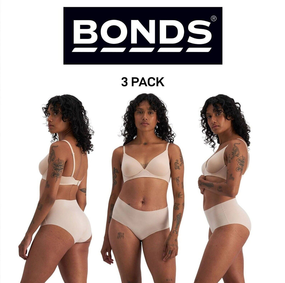 Bonds Womens Invisible Freecuts Full Brief Light Sleek Full Coverage 3 Pack WRCT