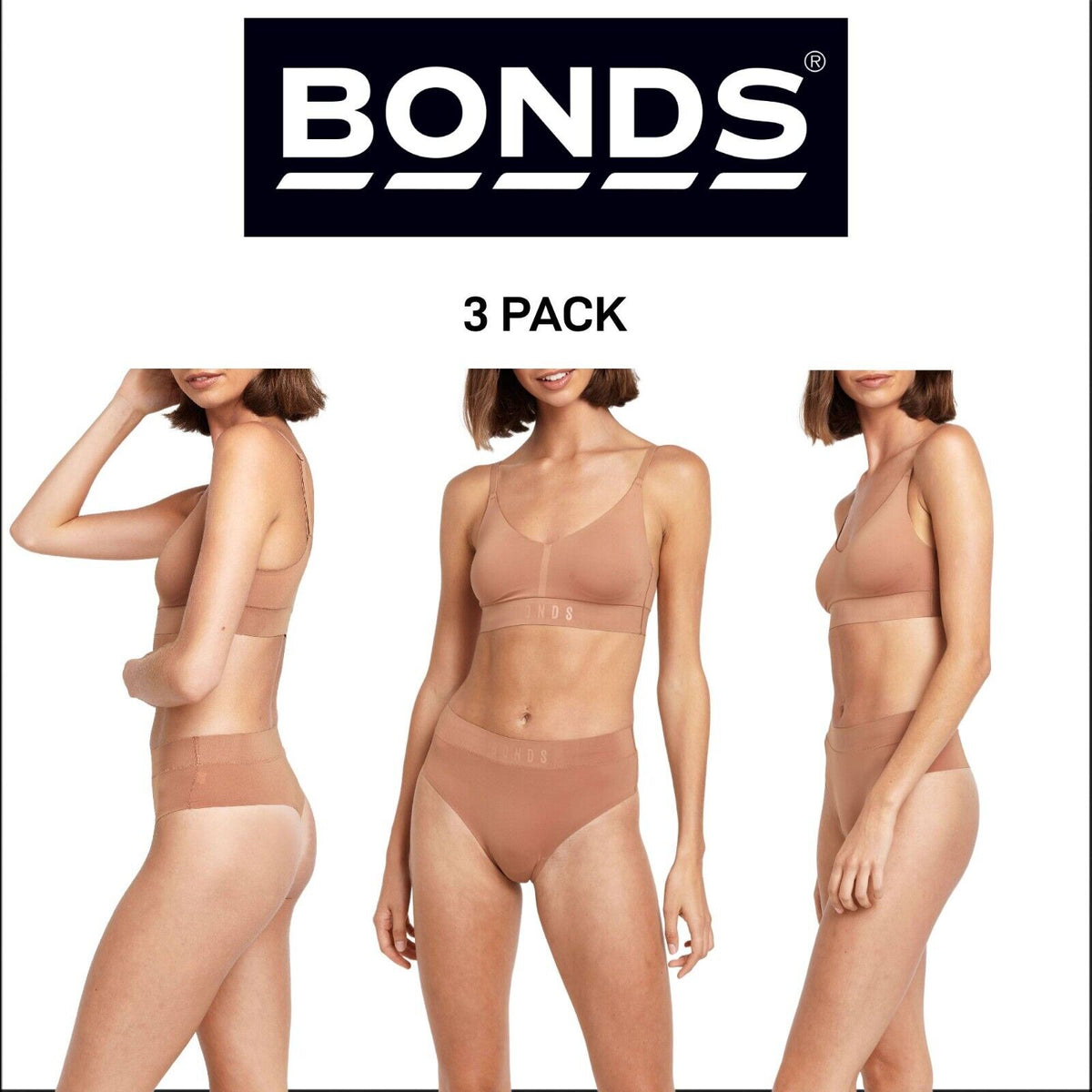 Bonds Womens Invisi Comfortband Hi Gee Invisible Stretchy Waistband 3 Pack WTGT