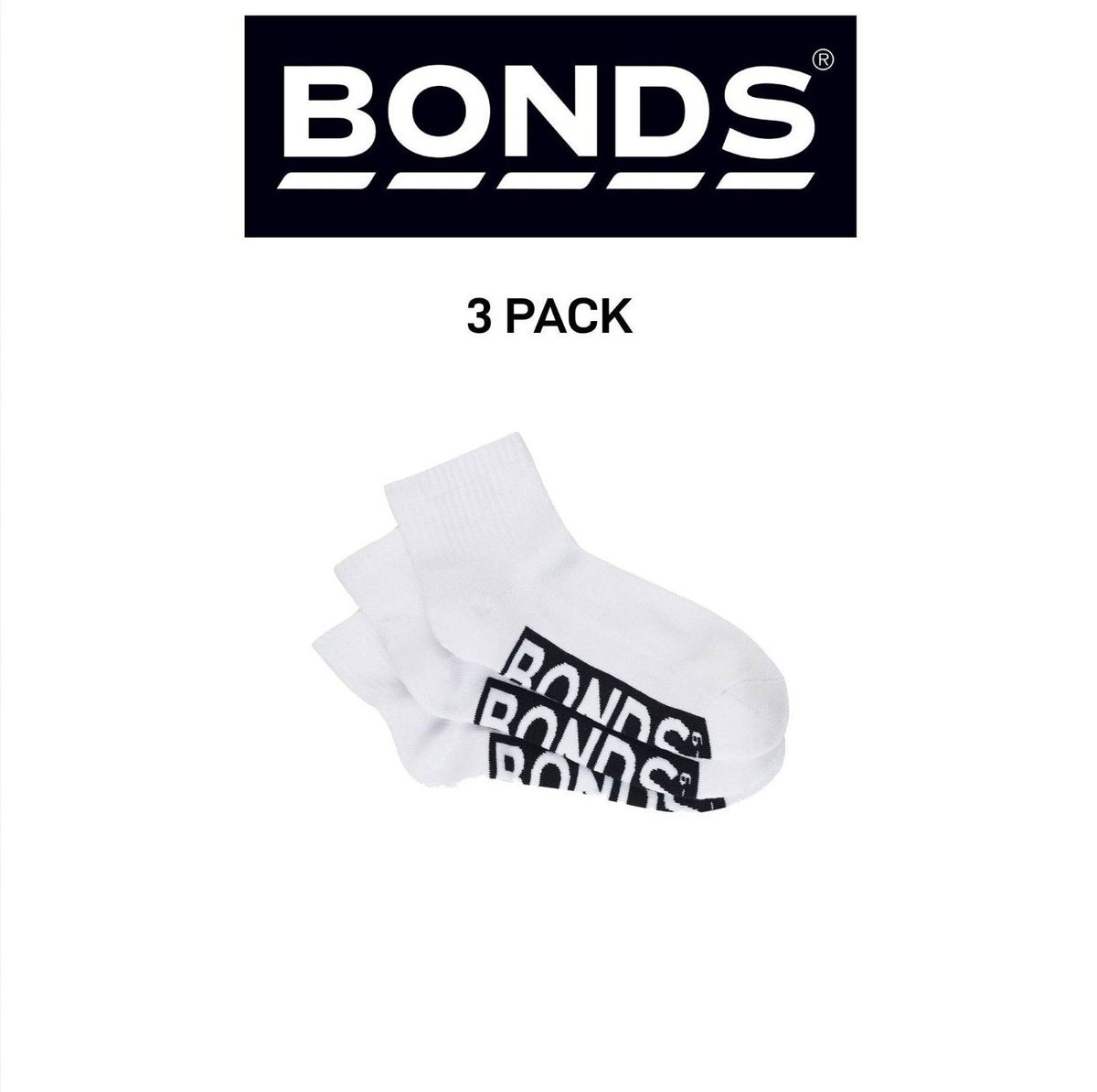 Bonds Mens Logo Cushioned Quarter Crew Socks Smooth Toe Seams 3 Pack SXN93N