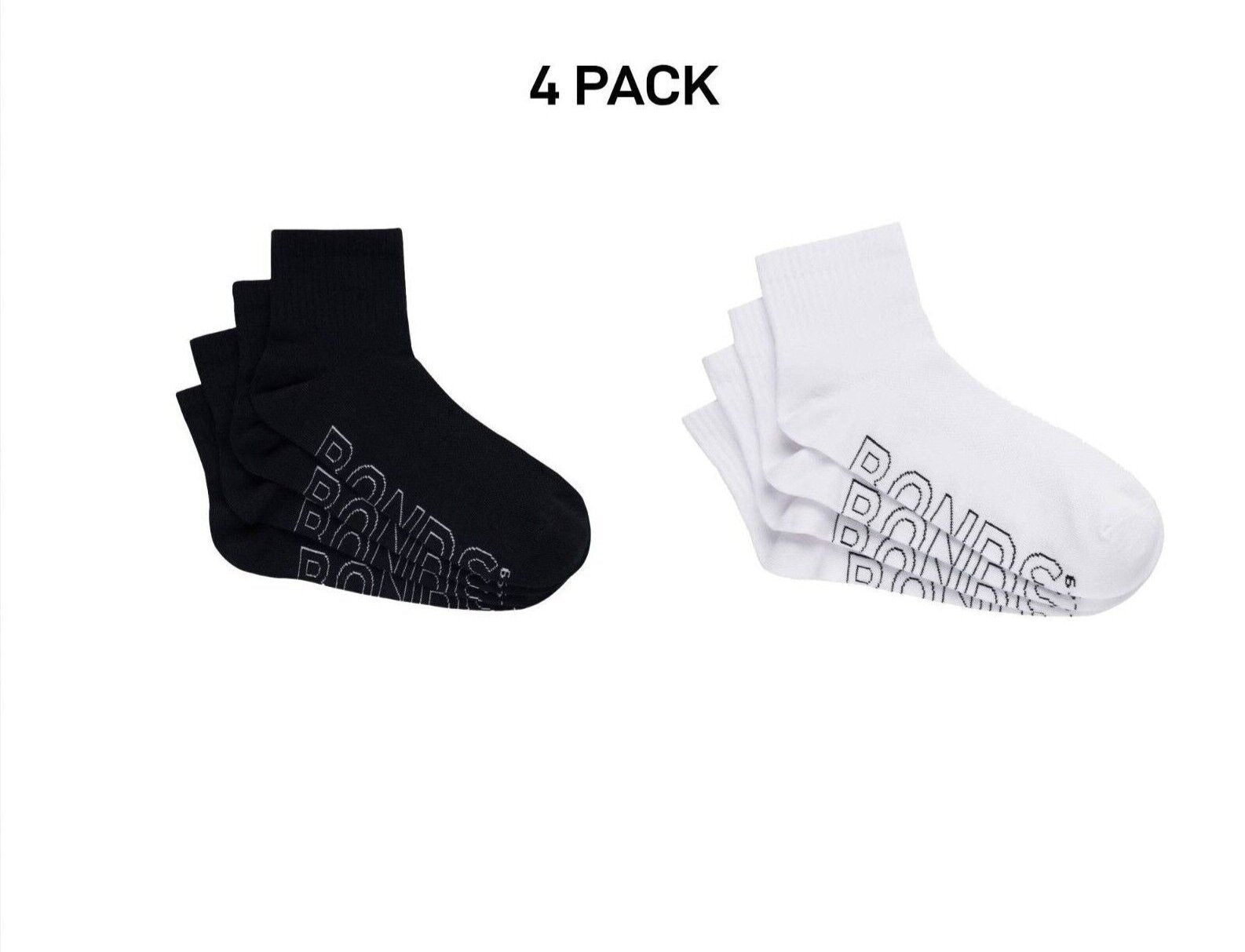 Bonds Mens Logo Lightweight Quarter Crew Comfy Aussie Cotton Sock 4 Pack SXMX4N