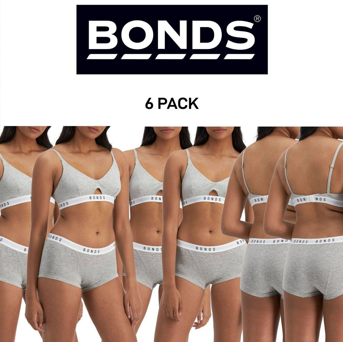 Bonds Womens Originals Boyfit Breathable Comfy Silky Fabric Undies 6 Pack WV7DA