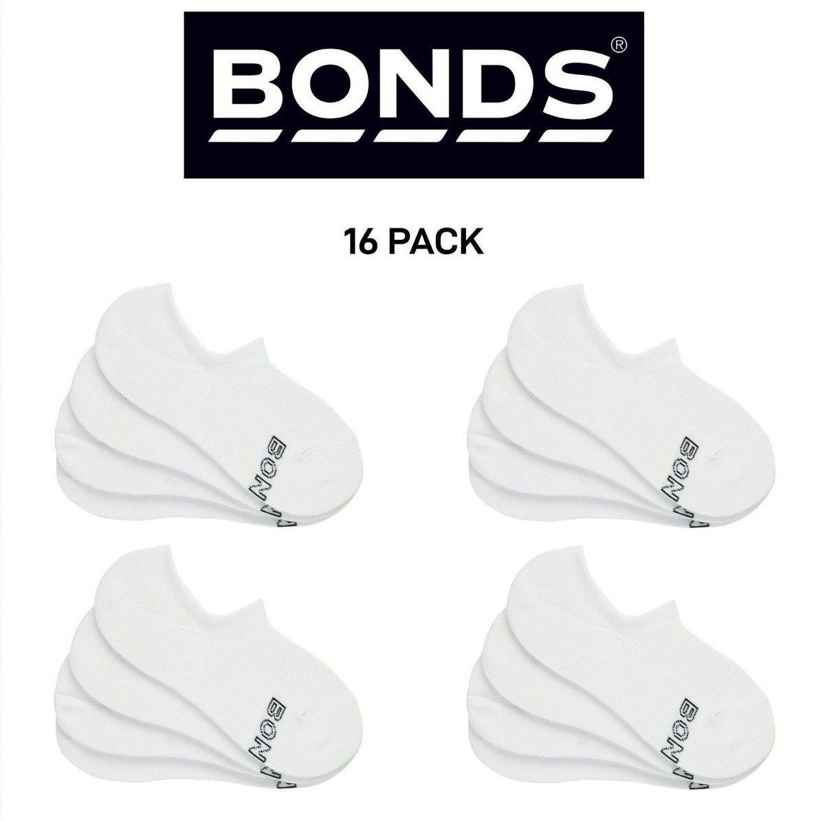 Bonds Mens Logo Light Sneaker Socks Cotton Breathable Mesh Panels 16 Pack SXKP4N