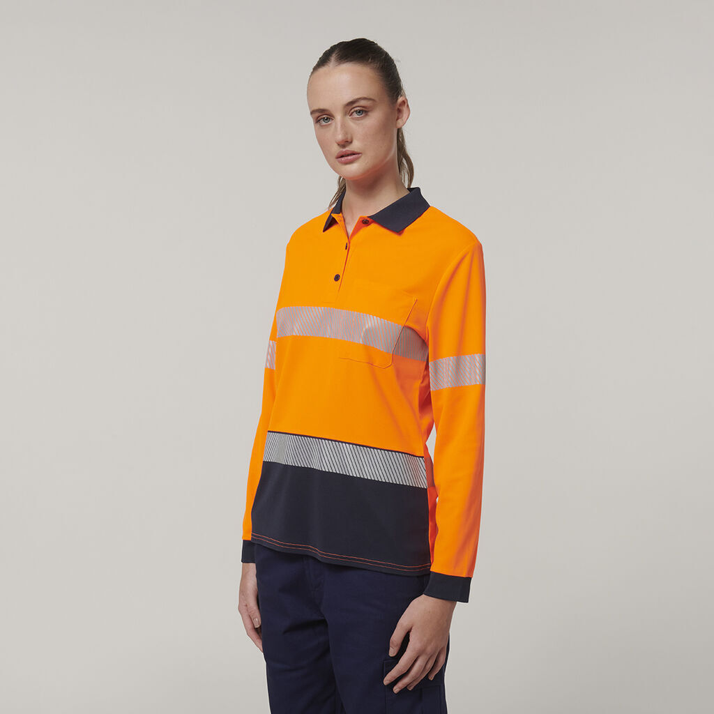 Hard Yakka Safety Work Womens Long Sleeve HI VIS Taped Polo Y08604-Collins Clothing Co
