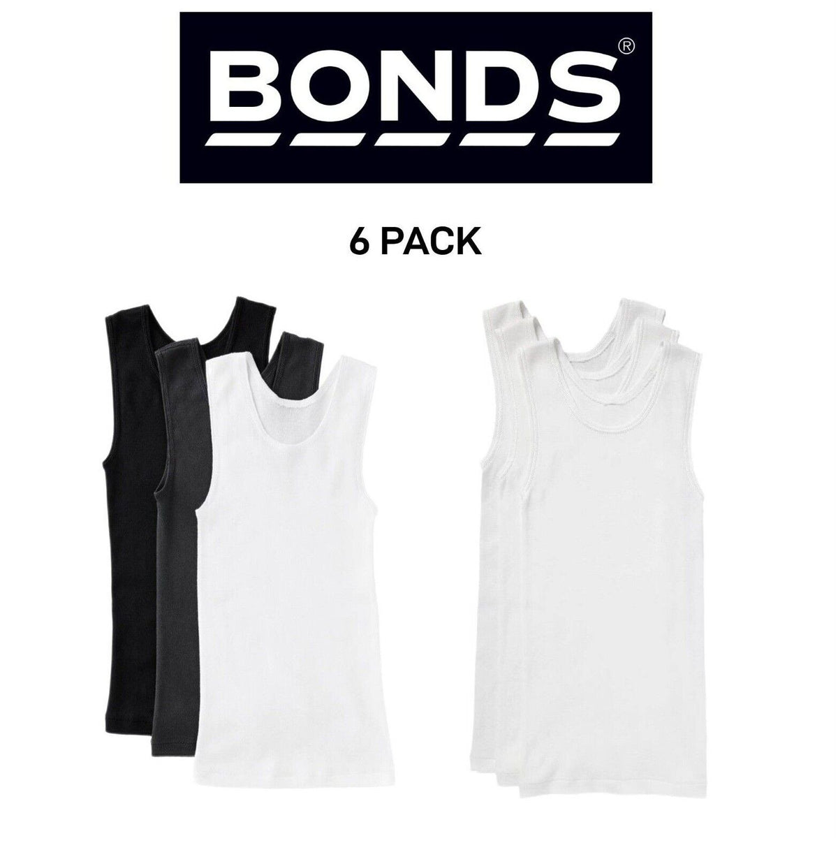 Bonds Boys New Chesty Vest Cotton Singlet Soft Comfort Cotton 6 Pack UYG33A