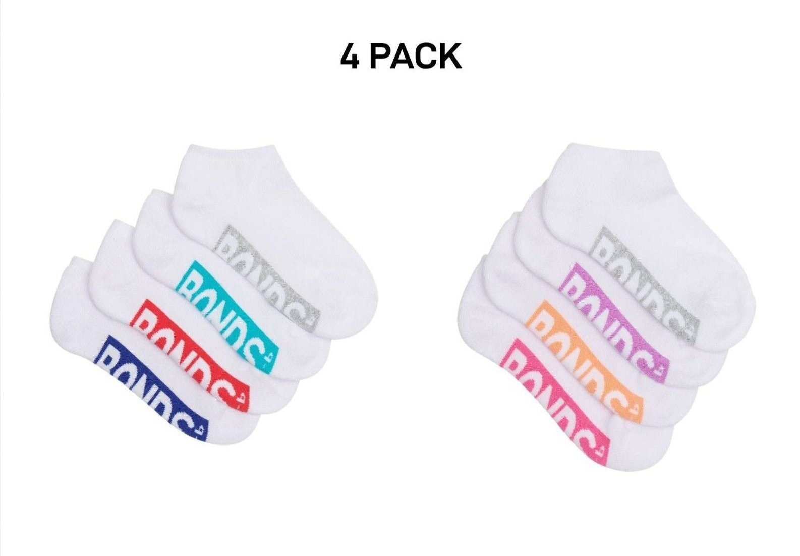 Bonds Kids Logo Light Low Cut Socks Comfy Lightweight Breathable 4 Pack RXU74W