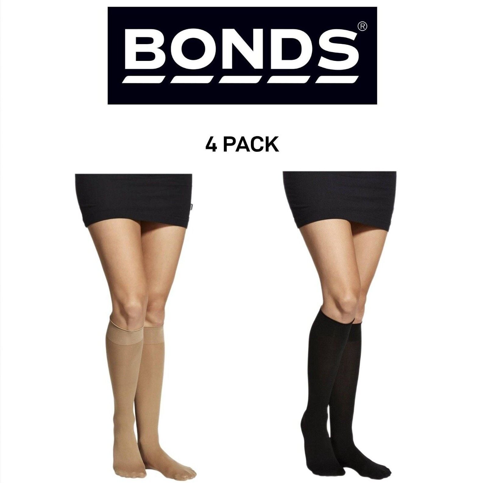 Bonds Womens Semi Opaque Knee High 40 Denier Socks Wide Comfort 4 Pack L79582