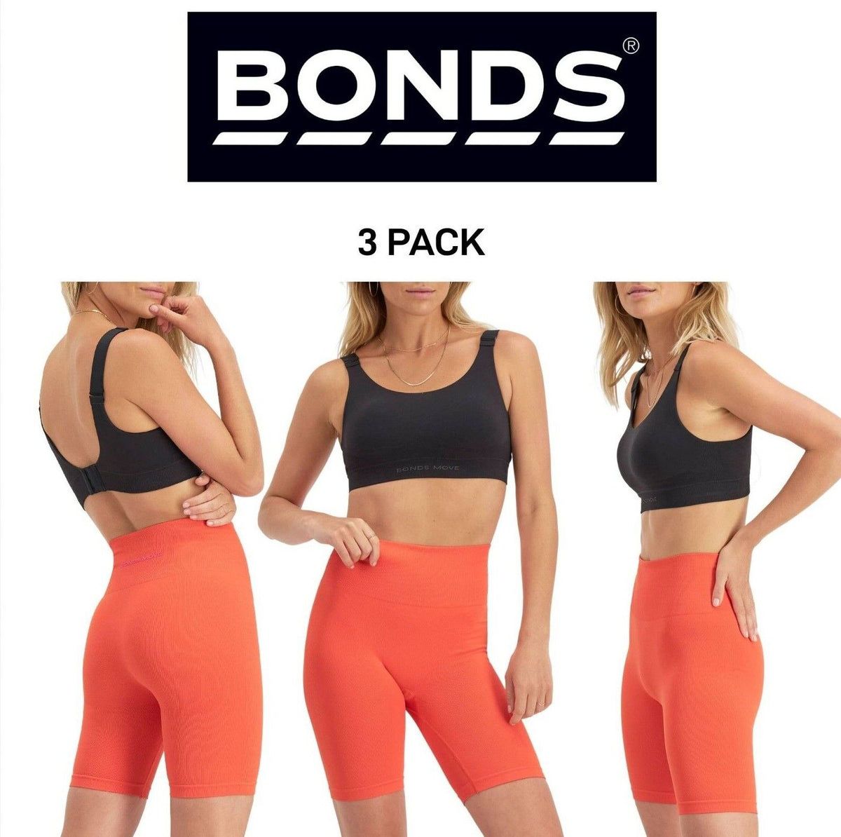 Bonds Womens Move Seamless Bralette High Quality Moisture Wicking 3 Pack CRTDI