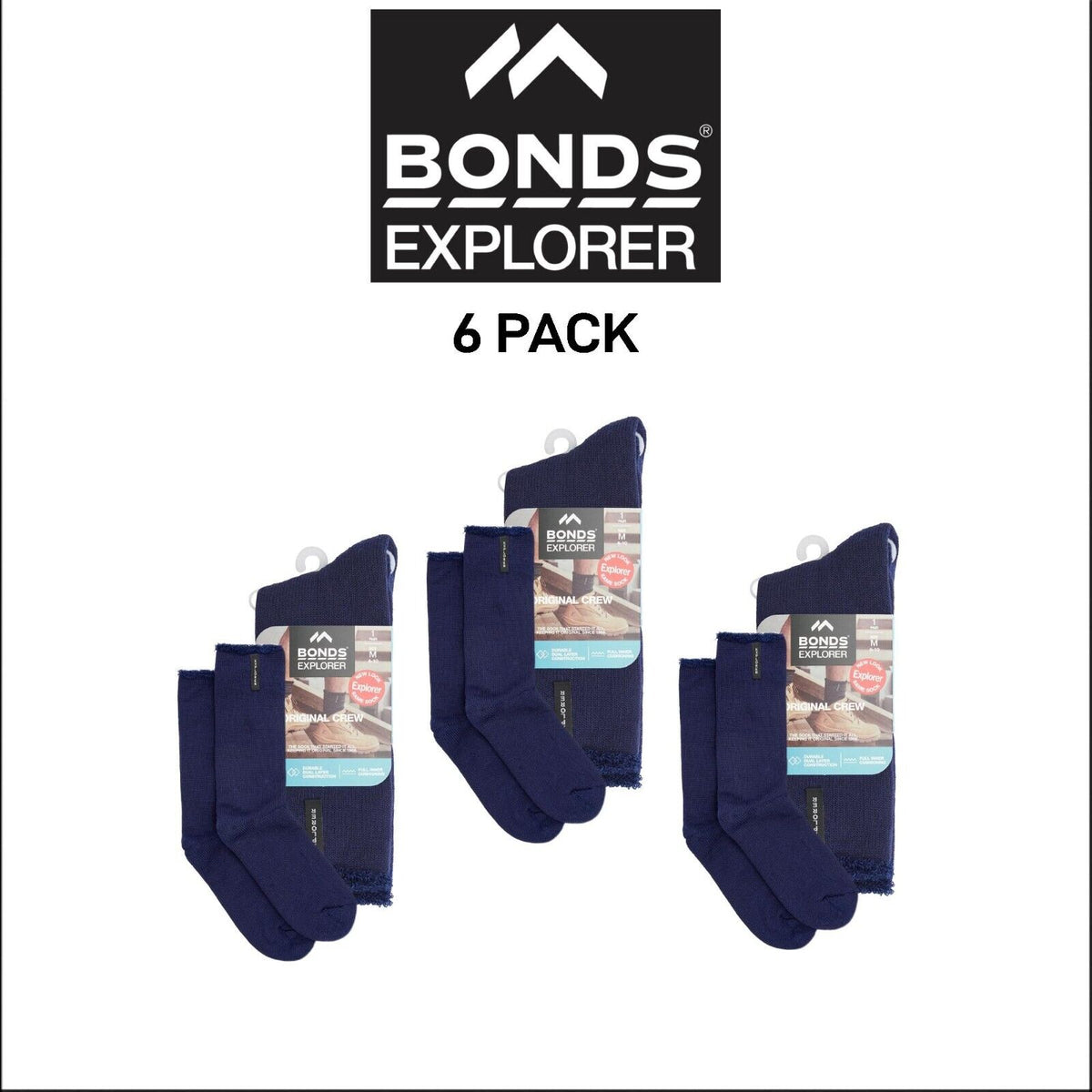 Bonds Explorer Original Breathable Comfortable Socks 6 Pack Ks S11392