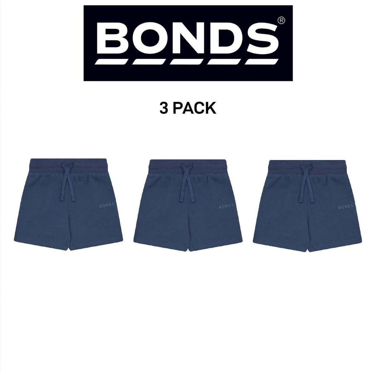 Bonds Kids Tech Sweats Short Lightweight Soft Rib Waistband Sporty 3 Pack KVQPK