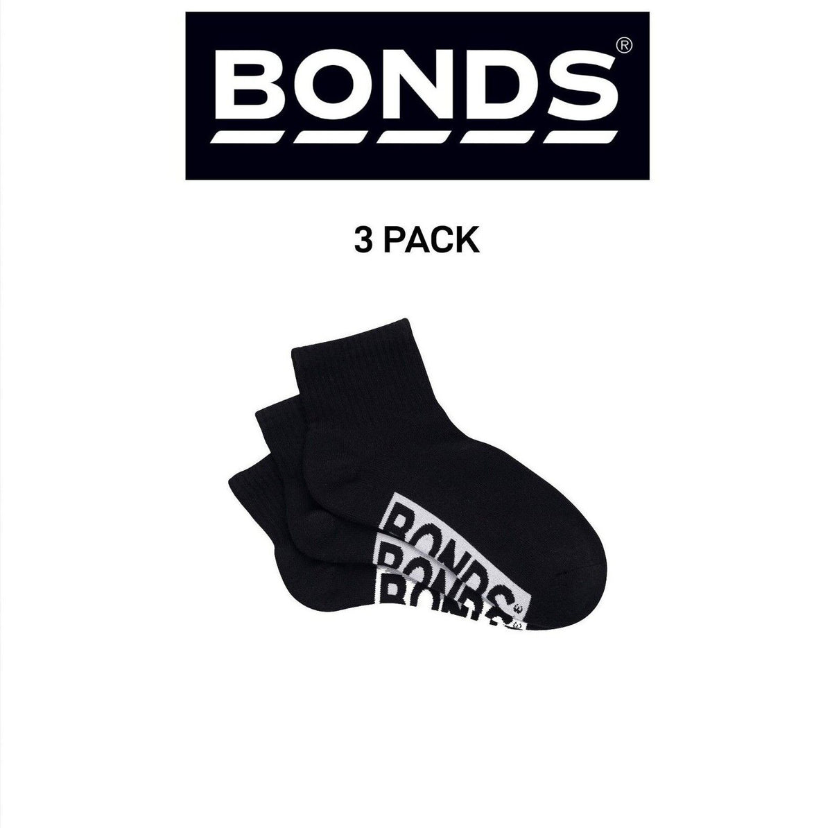 Bonds Womens Logo Cushioned Quarter Crew Comfy Cushioning Socks 3 Pack LXPP3N