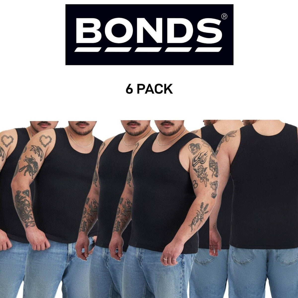 Bonds Mens Chesty Singlets Cotton Side Seamfree Comfortable Fit 6 Pack M757O