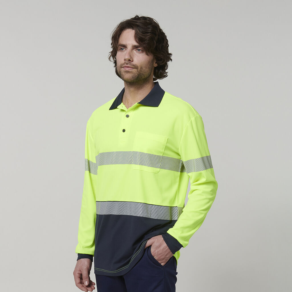 Hard Yakka Mens Safety Work Long Sleeve HI VIS Taped Polo Y19619-Collins Clothing Co