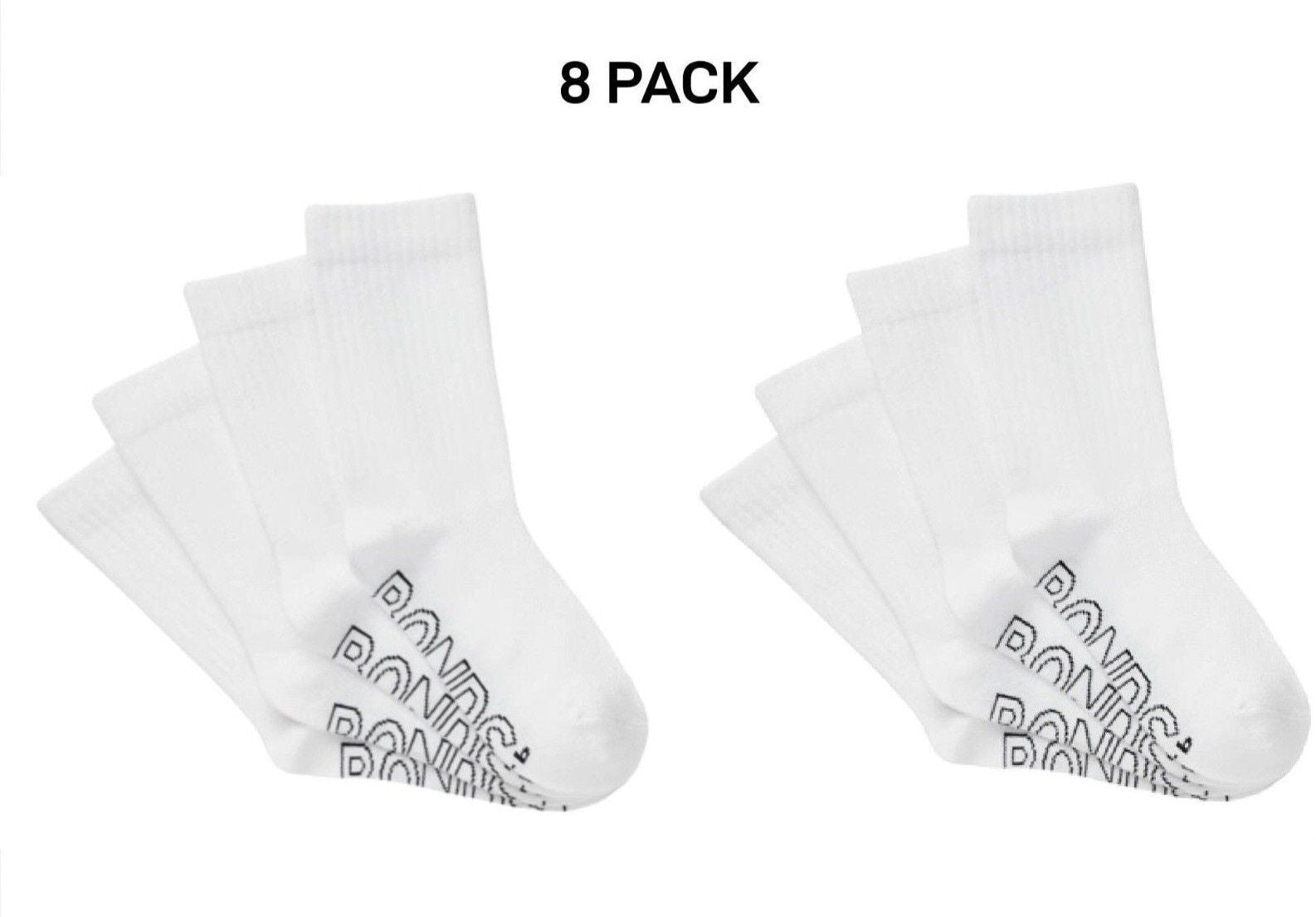 Bonds Kids Logo Light Crew Sock Soft Cotton Mesh Cooling 8 Pack RXVJ4N