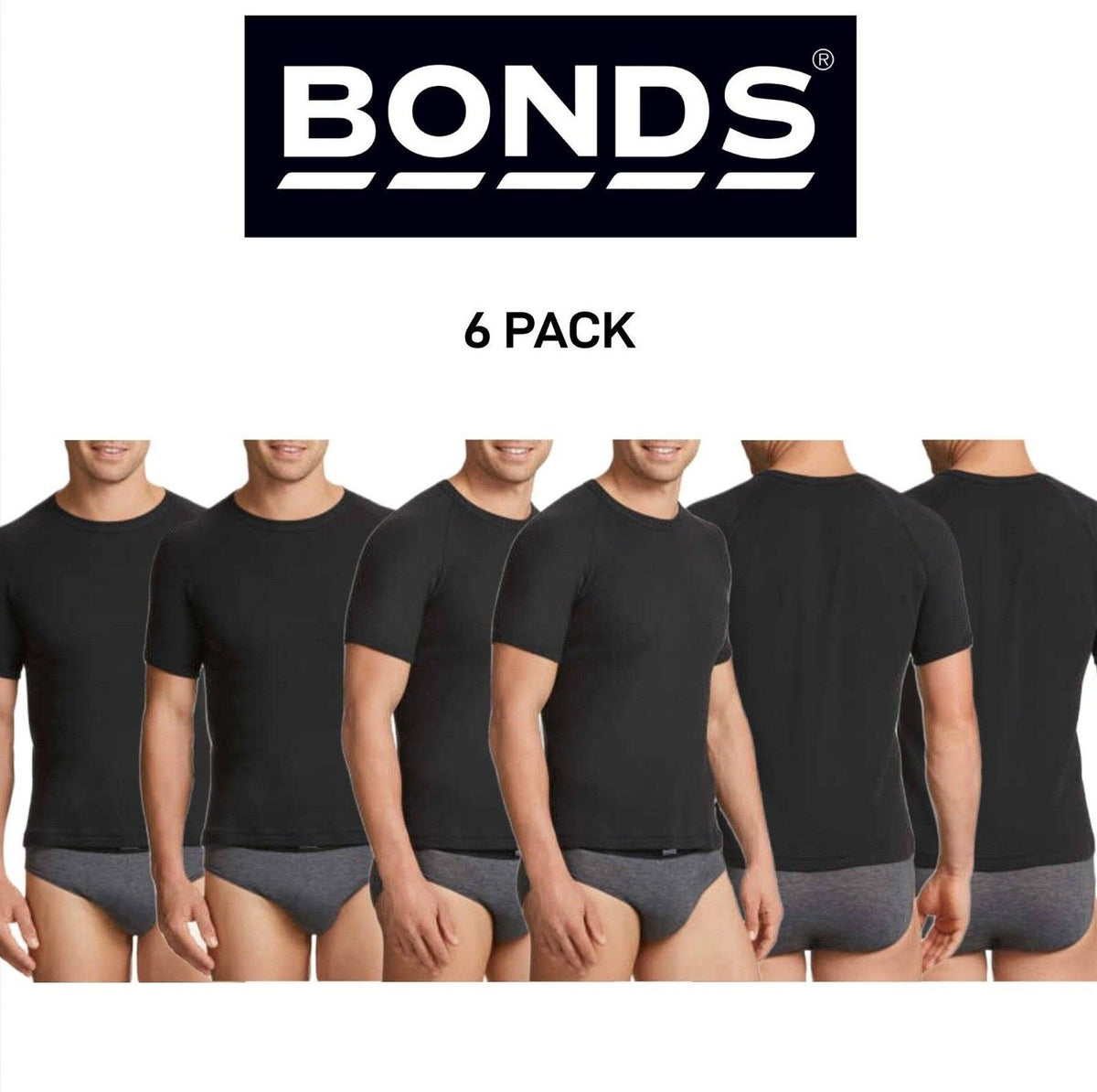 Bonds Mens Genuine Raglan Crew Neck Perfect Tee Close Body Fit 6 Pack M9372W