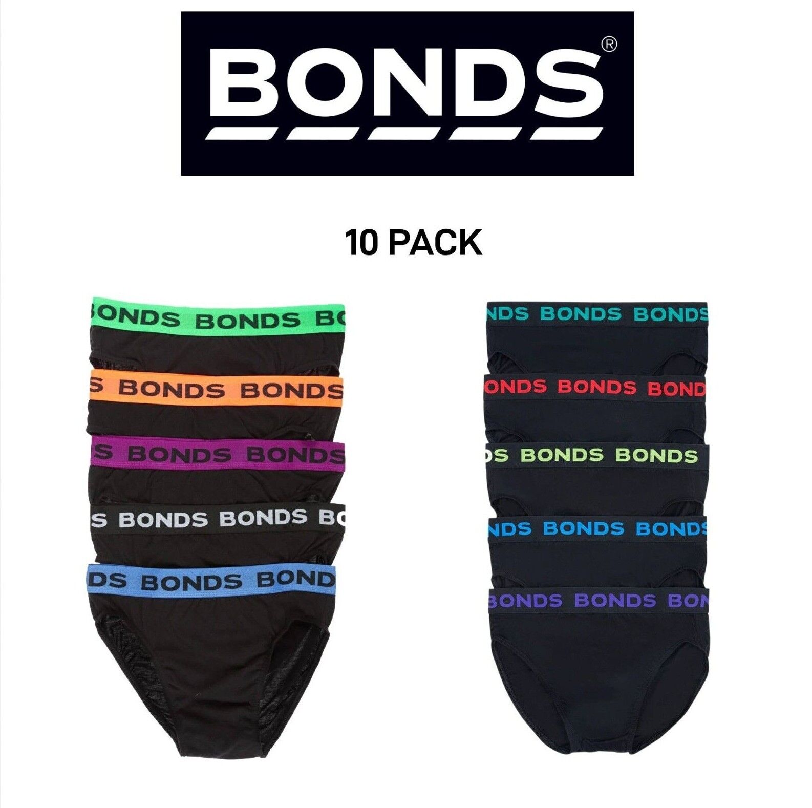 Bonds Mens Hipster Brief Super Soft Branded Elastic Waistband 10 Pack M8DMTX